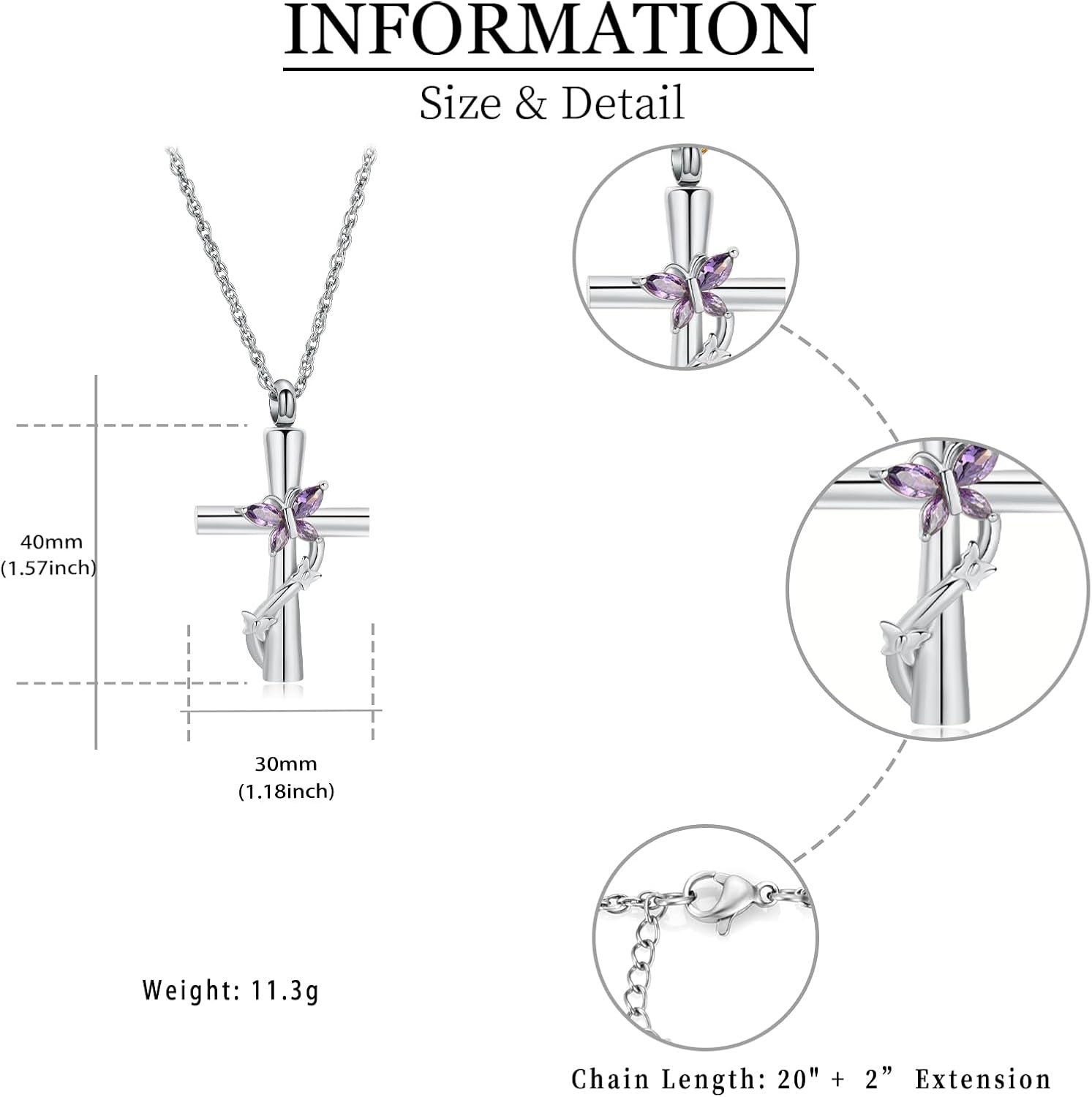 shajwo Cremation Jewelry Butterfly Cross Urn Necklaces for Ashes for Women Men Memorial Human Ashes Pendant - Image 2