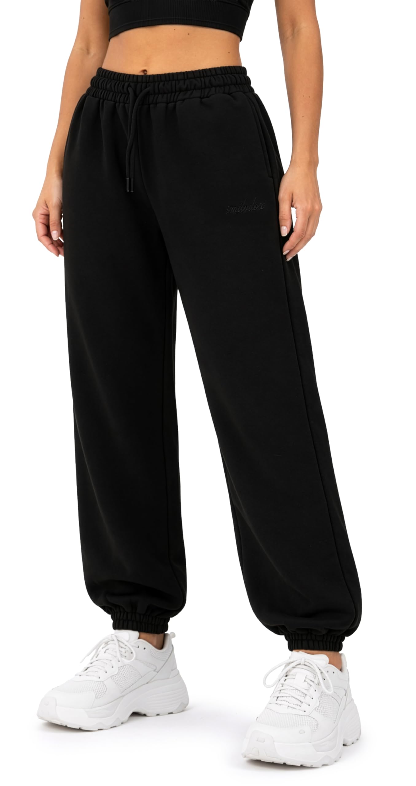 SMILODOX Jogginghose Damen Elura, Tapered Fit Trainingshose, Sweatpants mit elastischem Bund, Tunnelzug und Kordelzug, Elastische Beinabschlüsse Logo-Stitching Clean Fit, Gym & Homewear