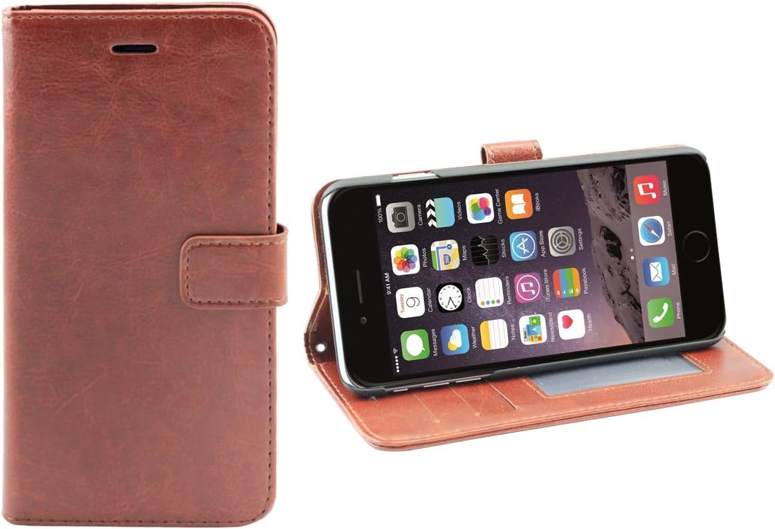 iPhone 6 plus Case, Megafeis® iPhone 6 plus(5.5) Foldable Wallet Purse Style PU Leather Stereotypes Protective Soft Case With Insert Card Inner Shell With Stand SOFT-Interior Scratch Protection Metallic Finished Base with Dual Layer Protection Trendy Strong Flexibility Case for iPhone 6 plus(5.5)/Super Lightweight /Scratch Protection /Perfect Fit/ ECO-Friendly Packaging (SH010)- Multi Color Choice (brown)