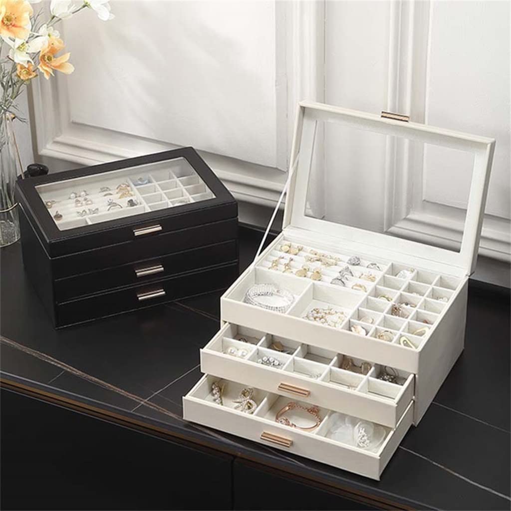 Three Tiered Jewelry Storage Box Necklace Earrings Ring Jewelry Box PU Leather Storage Jewelry Box