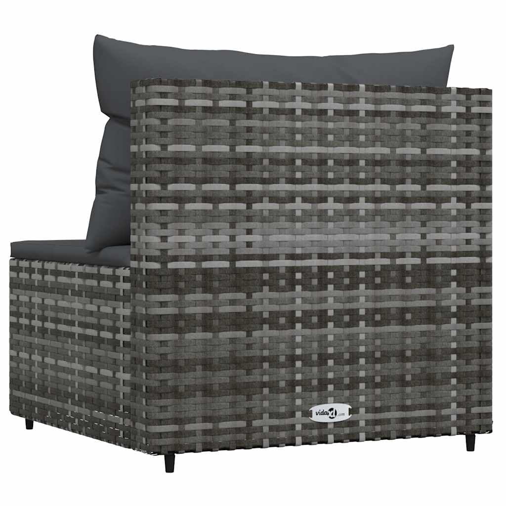 vidaXL Garten Mittelsofa, Gartensofa mit Kissen Stahlrahmen, Modular Sofa für Garten Terrasse, Gartenmöbel Loungemöbel, Grau Poly Rattan