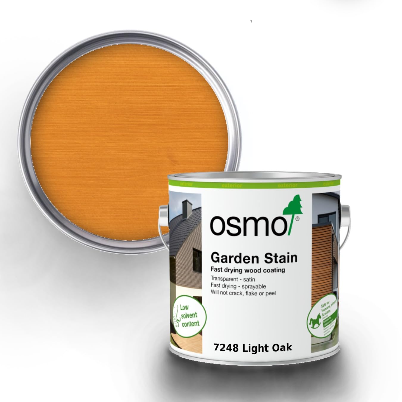 Osmo Garden Stain, waterbased, sprayable, Weather-Resistant and UV Stable, Transparent Coloured, Satin Wood Coating for The Exterior (7248 Light Oak, 2.5 litres)