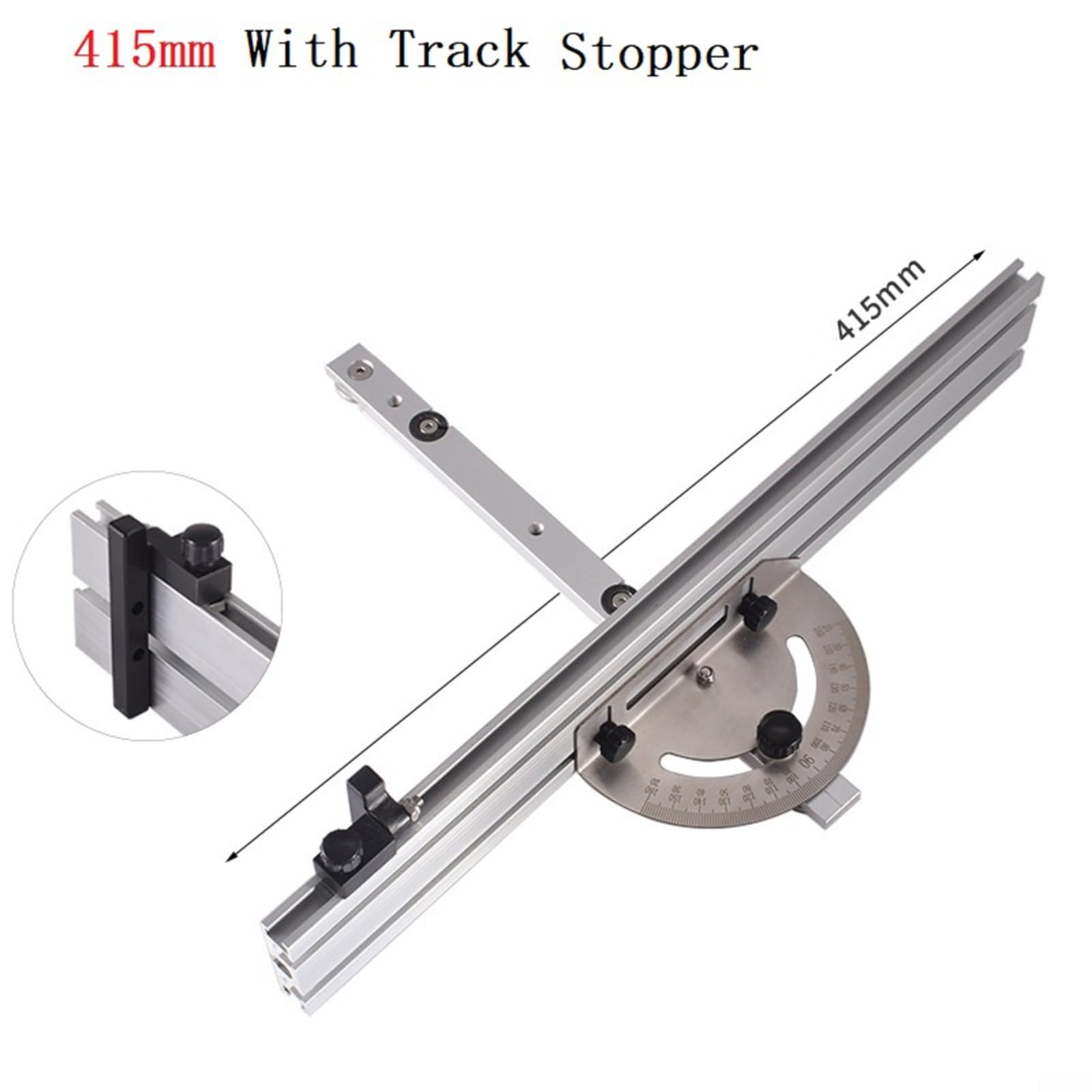 Jauge à onglets avec rail de guidage et butée, poussoir d'angle réglable pour coupes de scie à table, aluminium argenté (D)
