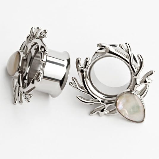 Écarteurs Oreilles 8mm à 16mm Motif Lune Chatte - Tunnels Double Évasé Argentés Avec Zircon