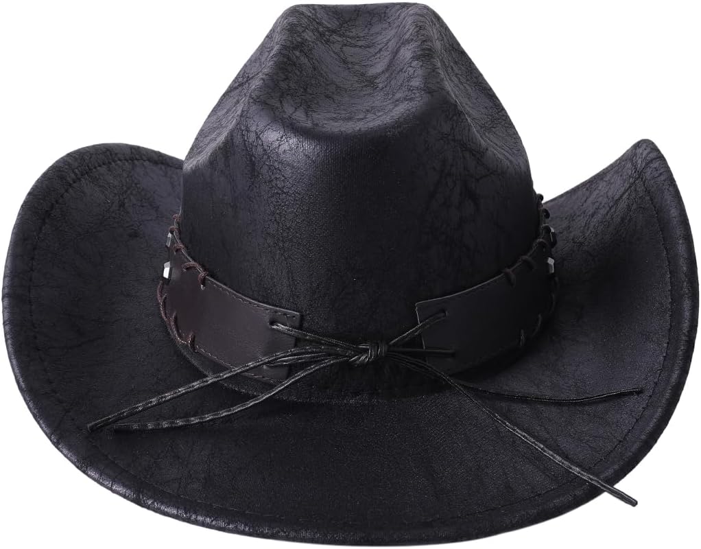 Lanzom Women Men Western Hat Cowboy Hat Cowgirl hat Wide Brim Hat with Lanyard - Image 3