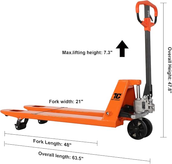 Tory Carrier Manual Pallet Truck - 5500LBS High - Capacity, 21 x 48 Forks, Industrial - Grade Heavy - Duty Solution for Efficient Warehouse & Factory Material Handling