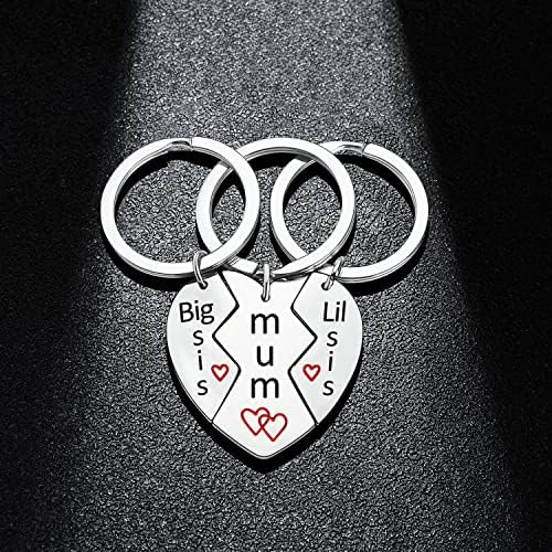 BESPMOSP 3 PCS Big Sis Mum Lil Sis Heart Pendant Keyring Family Key Chain For Women Lady Girls Sister Gift Christmas New Year Gift Thanksgiving Gift For Sister Mum