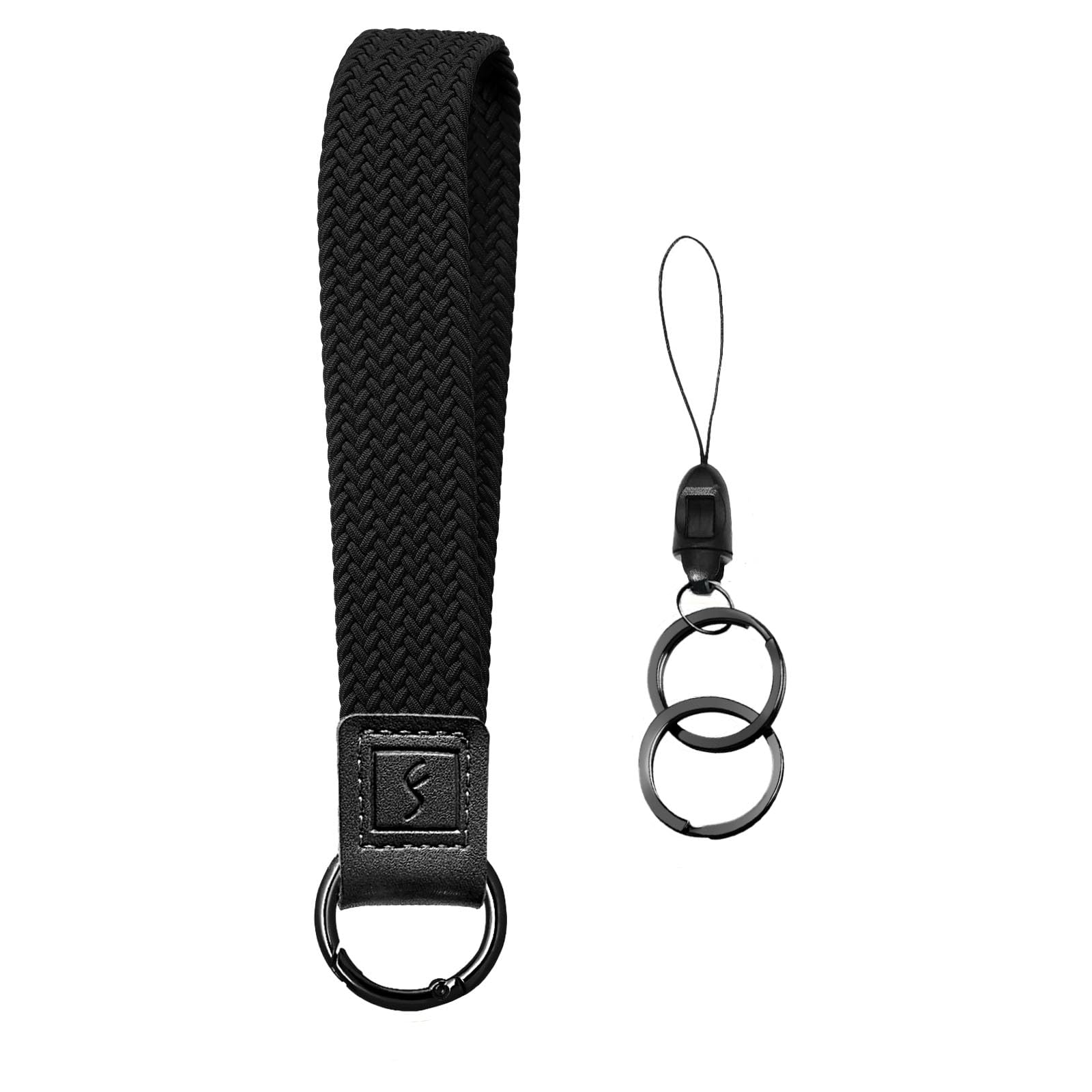 Fishent Stretchy Key Chain, Cute Keychain Wristlet, Upgraded Woven Wrist Lanyard for Keys, Black, 9.35*2.35*0.5