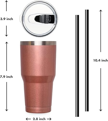 Miniatura 2 de ALOUFEA Vaso de acero inoxidable de 30 onzas, vaso de café aislado con tapa y pajilla, taza de café de viaje de doble pared para bebidas frías y