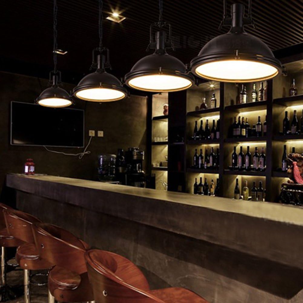 LITFAD Industrial Nautical Pendant Light 16" Wide Single Pendant Lamp with Frosted Diffuser Mounted Fixture LED Ceiling Hanging Light in Black for Restaurant Dining Room Bar Cafe