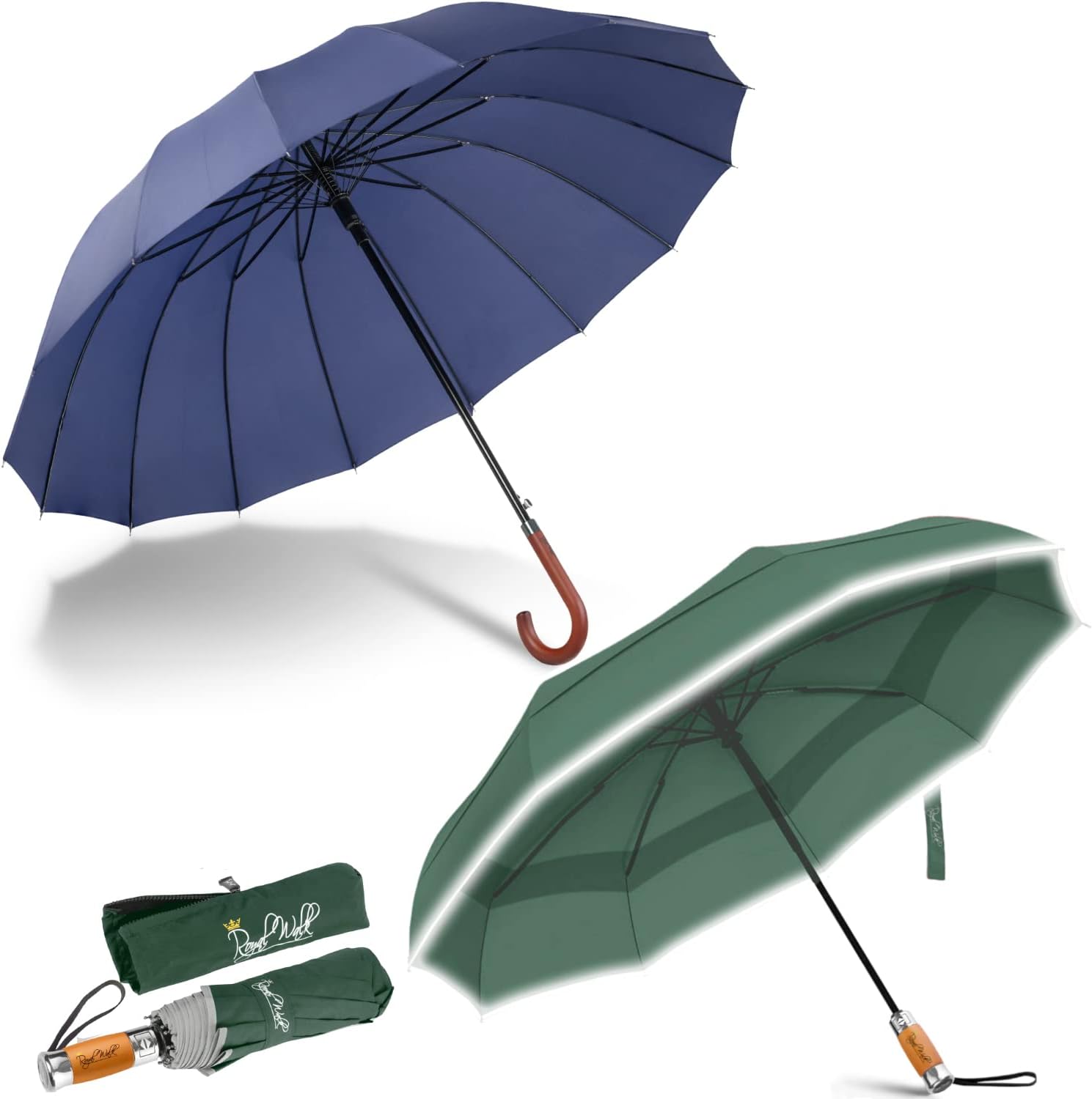 Royal Walk Large Umbrella + Vented Windproof Folding Umbrella