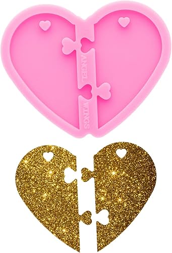 Miniatura 4 de Juego de 64 moldes de silicona con forma de corazón, 4 moldes de silicona de corazón diferentes, moldes de resina epoxi, con llaveros y anillos de