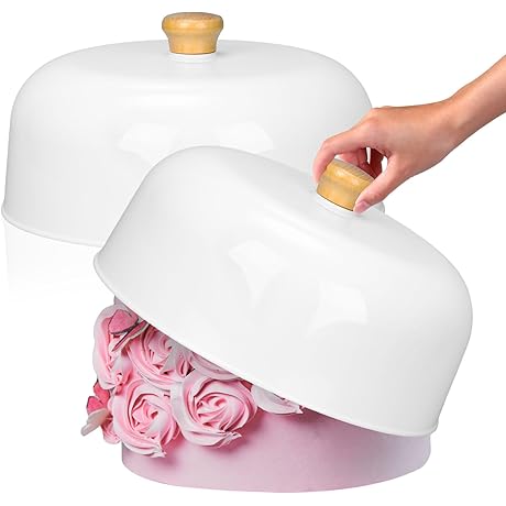 White Cake Covers for Preserving Freshness: 2 Round Plastic Dome Containers for Cake Stands