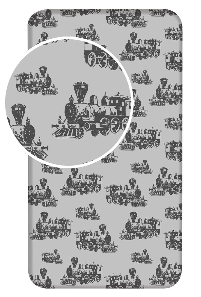 Drap-housse train gris en coton 90x200 pour une chambre d'enfant moderne