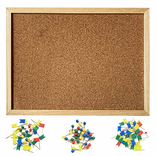 Tablero de corcho pared 40x30cm con marco de madera que incluye pack de 40 chinchetas y 2 piezas para colgarlo I Corcho de Pared para colgar recordatorios, fotografías y todo tipo de información Cover