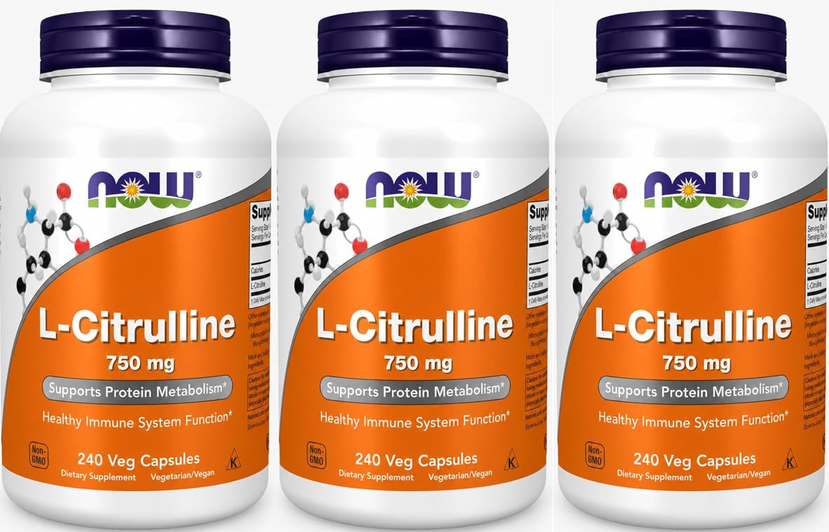NOW Foods Supplements, L-Citrulline 750 mg, Supports Protein Metabolism*, Amino Acid, 240 Veg Capsules (Pack of 3) 240 Count (Pack of 3)