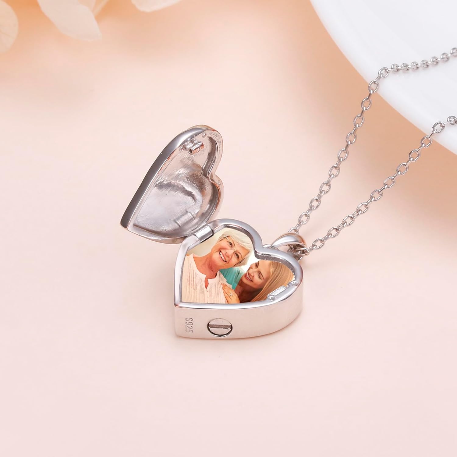 Always in My Heart Urn Necklaces for Ashes S925 Sterling Silver Love Heart Mother and Daughter Keepsake Hold Pictures Photo Memorial Locket Cremation Urn Pendant Necklace Gift for Women - Image 3
