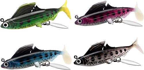 Miniatura 9 de 5 Arms Alabama Rig Fishing Lure, Umbrella Rig with Spinner for Striper, A-Rig for Boat Trolling Frashwater/Saltwater, with Soft Swimbait and Hooks