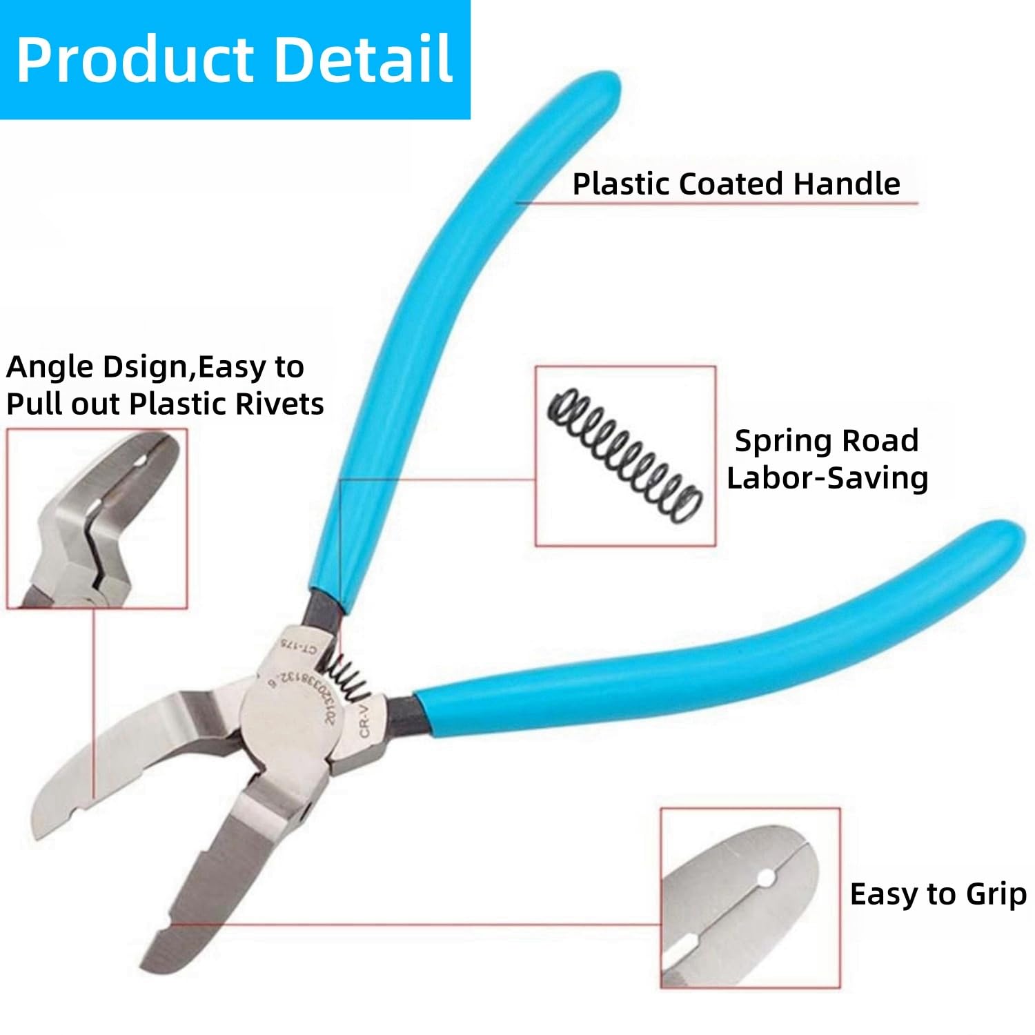 Panel Clip Pliers, 175mm Side Cutting Pliers, Panel Clip Removal Tool for Auto Repair, Blue - Image 3