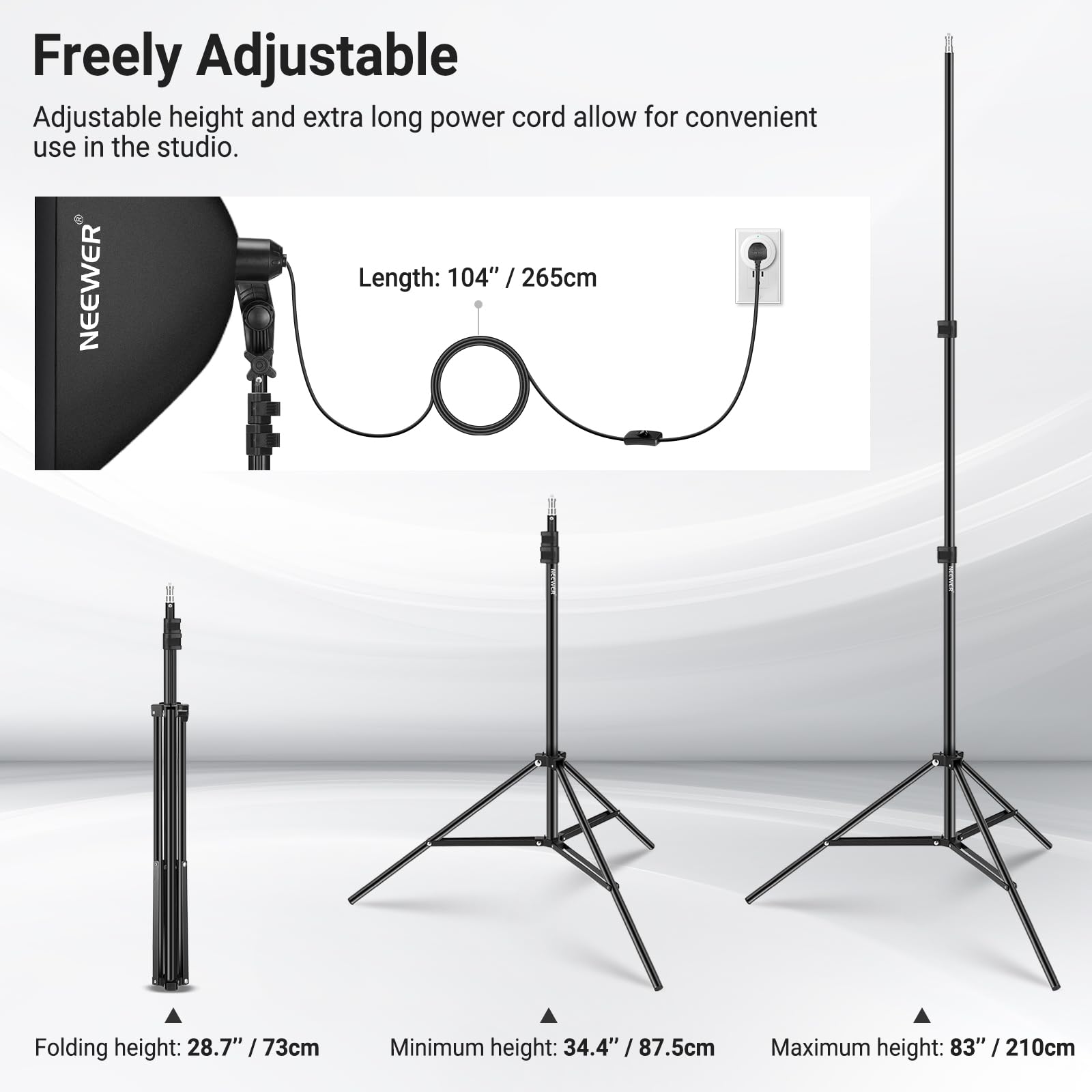 NEEWER Kit di illuminazione Softbox equivalente da 61 x 61 cm, 450 W, con supporto per treppiede, lampadina LED bicolore da 45 W 2,4 G, telecomando, 10 canali 2900K-7000K 1400lx/1 m CRI95 Studio