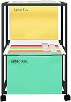 Vista 7 de PUNCIA Carros de archivo de metal de 2 niveles con ruedas, archivos colgantes para tamaño carta, carpeta de archivos extraíble movible, estante