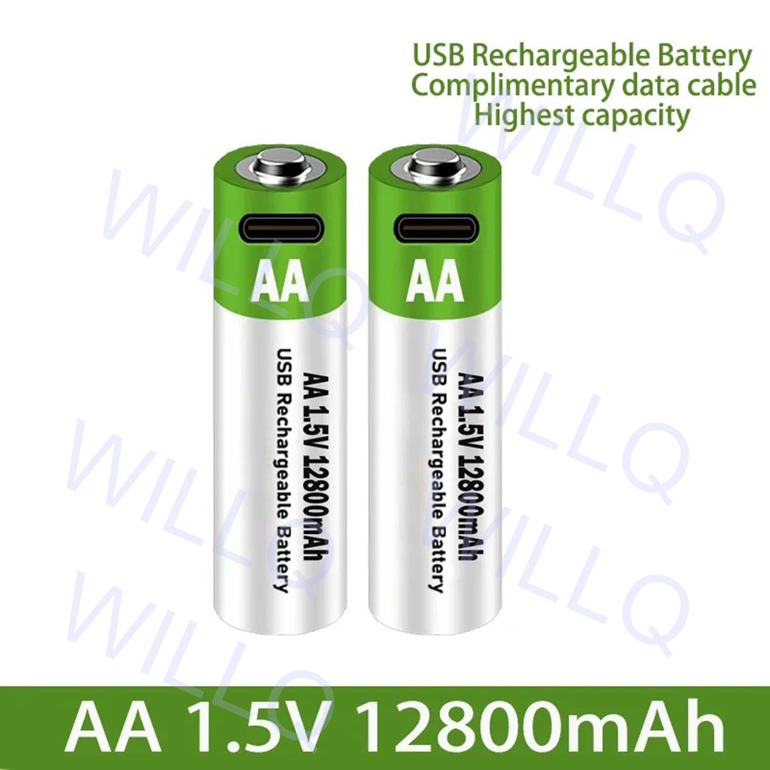 Pilas de Litio AA Recargables de 1,5 V y 12800 mAh, Carga rápida de 2 Horas, batería de Iones de Litio Doble A, Salida USB Constante con Cable