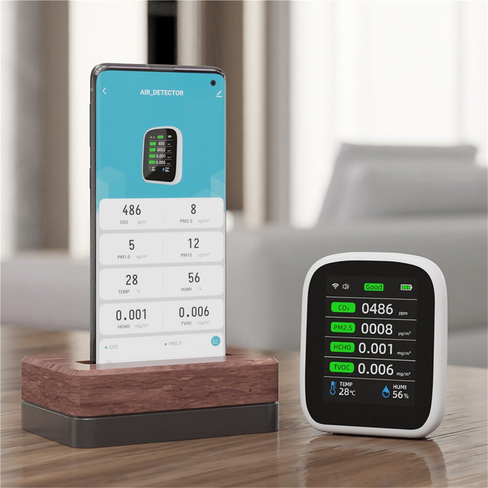 Detektor gazu ziemnego, WIFI 8-w-1 monitor ści powietrza CO2 HCHO TVOC PM1.0 PM2.5 PM10 tester miernik temperatury i wilgotności detektor dwutlenku węgla
