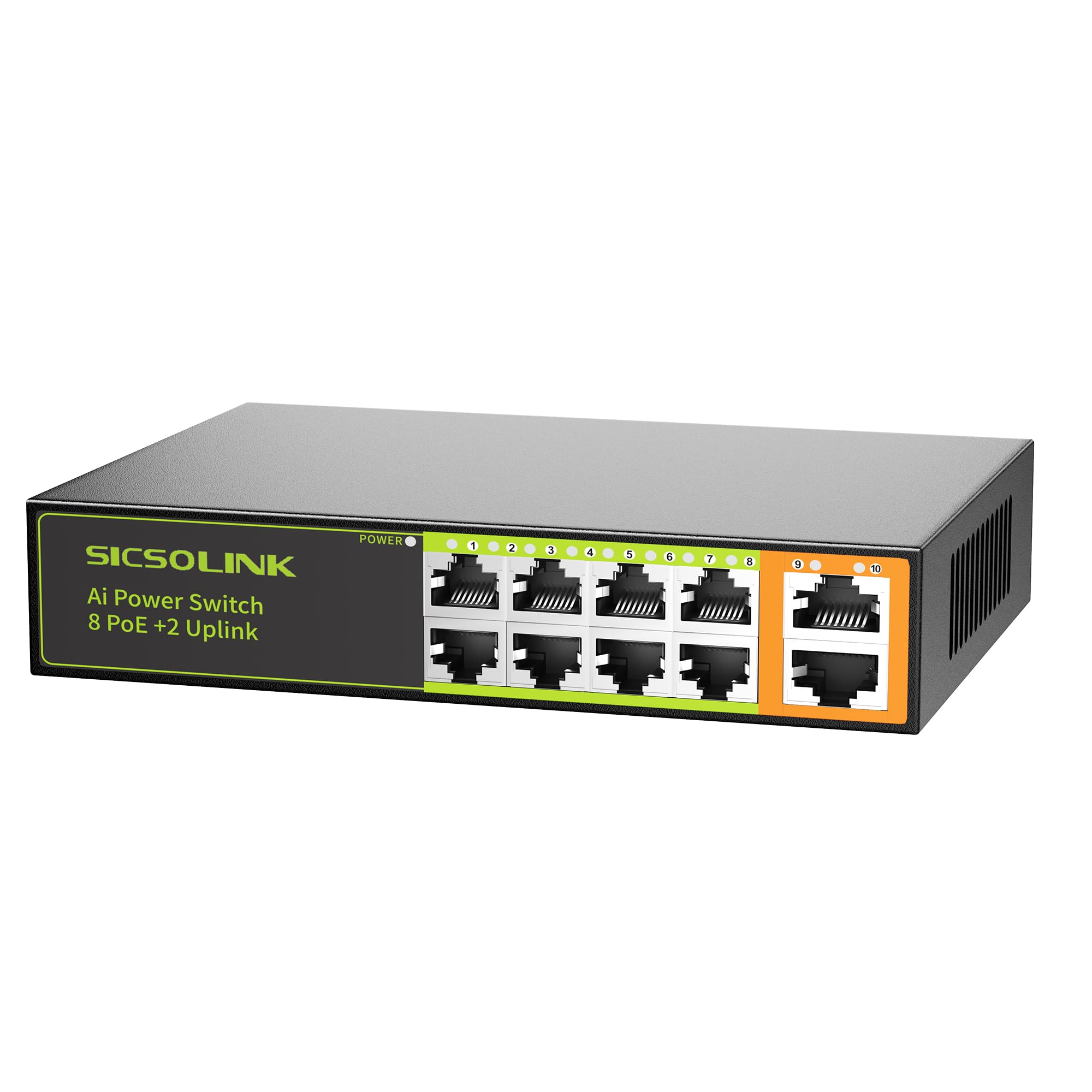 Commutateur Ethernet PoE+ à 8 ports avec 2 ports montants, conforme à la norme 802.3af/at, puissance totale de 120 W, 100 Mbps, capacité de commutation de 20 Gbit/s, commutateur réseau non géré pour