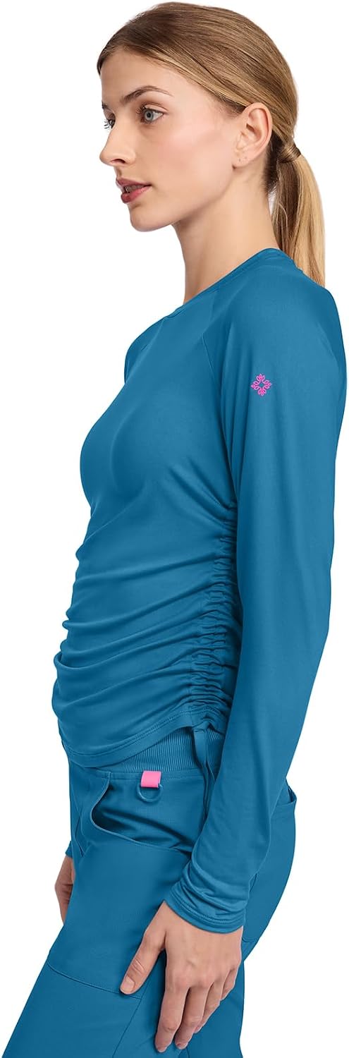 Med Couture Underscrub Long Sleeve Women Top Ruched Knit Details, Rounded Hem with Adjustable Taping at Side Seam - MC700