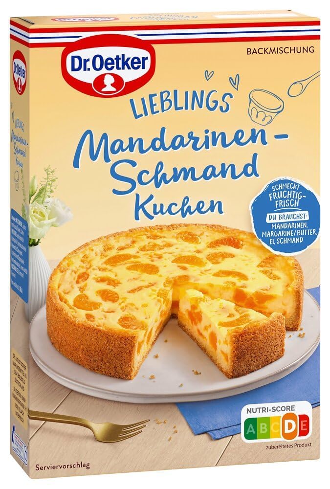 Dr. Oetker Mandarinen-Schmand Kuchen, 6er Pack Kuchen-Backmischung für fruchtig-frischen Geschmack, Kuchenmischung für einfache Zubereitung & gelingsicheres Backen, 6 x 460 g