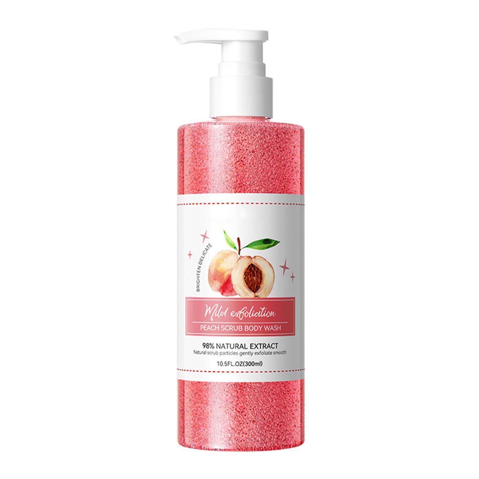 TiaoBug 300ml Peach Body Wash and Scrub Exfoliating Cleanser Hydrating Shower Gel for Women Men Daily Skin Care