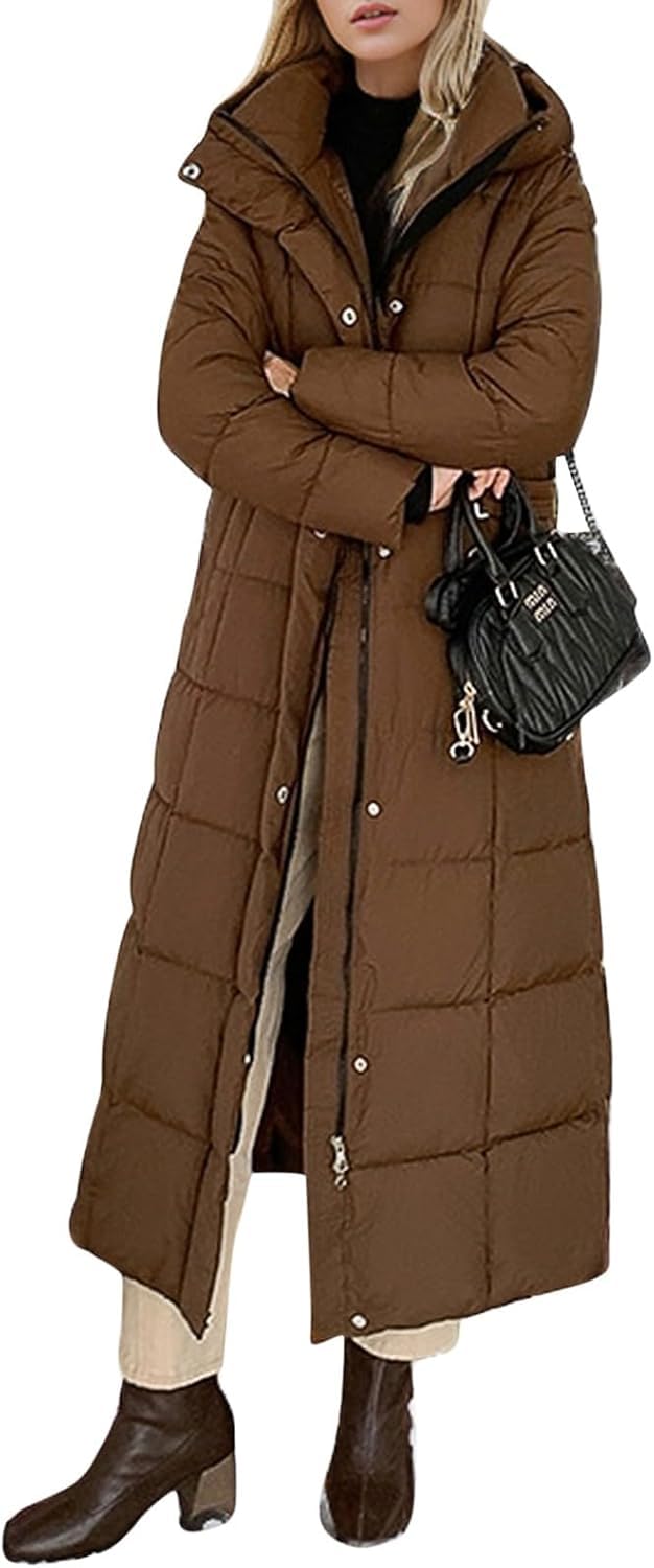 Abrigo Largo de Invierno Grueso para Mujer Abrigo Acolchado Grueso hasta la Rodilla Abrigo cálido con Capucha Desmontable Abrigo cálido con Capucha