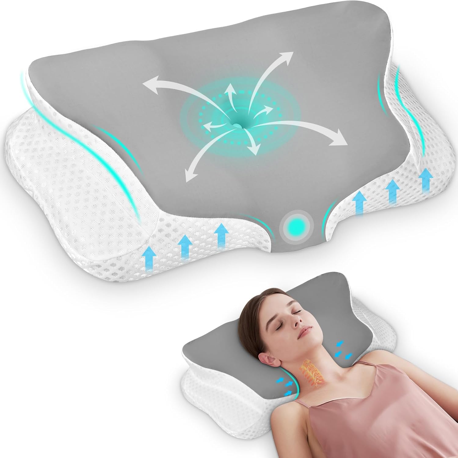 Ehomfory Memory Foam Pillow for Neck Pain Relief, Ergonomic Neck Pillow Cervical Pillow for Shoulder Pain, Cooling Bed Pillow for Side Back Stomach Sleepers - Gray