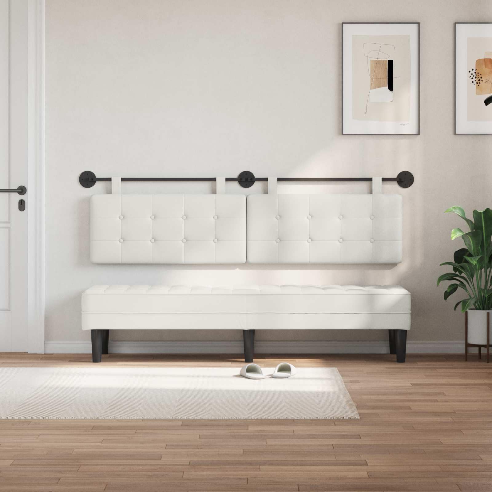 Cabecero colgante de piel sintética con acolchado, 190 x 55 cm, juego de 2 unidades, montaje en pared para dormitorio, habitación de invitados, cama doble y cama individual, respaldo cómodo y