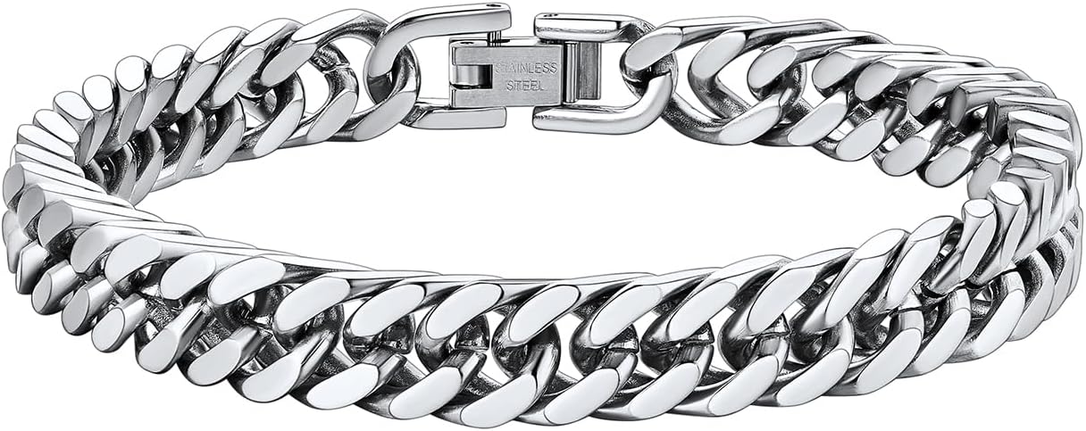 'ChainsHouse Stainless Steel Cuban Link Bracelet, 8mm/12mm/17mm Width, 7.5''/8.3''/9'', 18K Gold Plated Chain Wrist Bracelets for Men Women, Send Gift Box'
