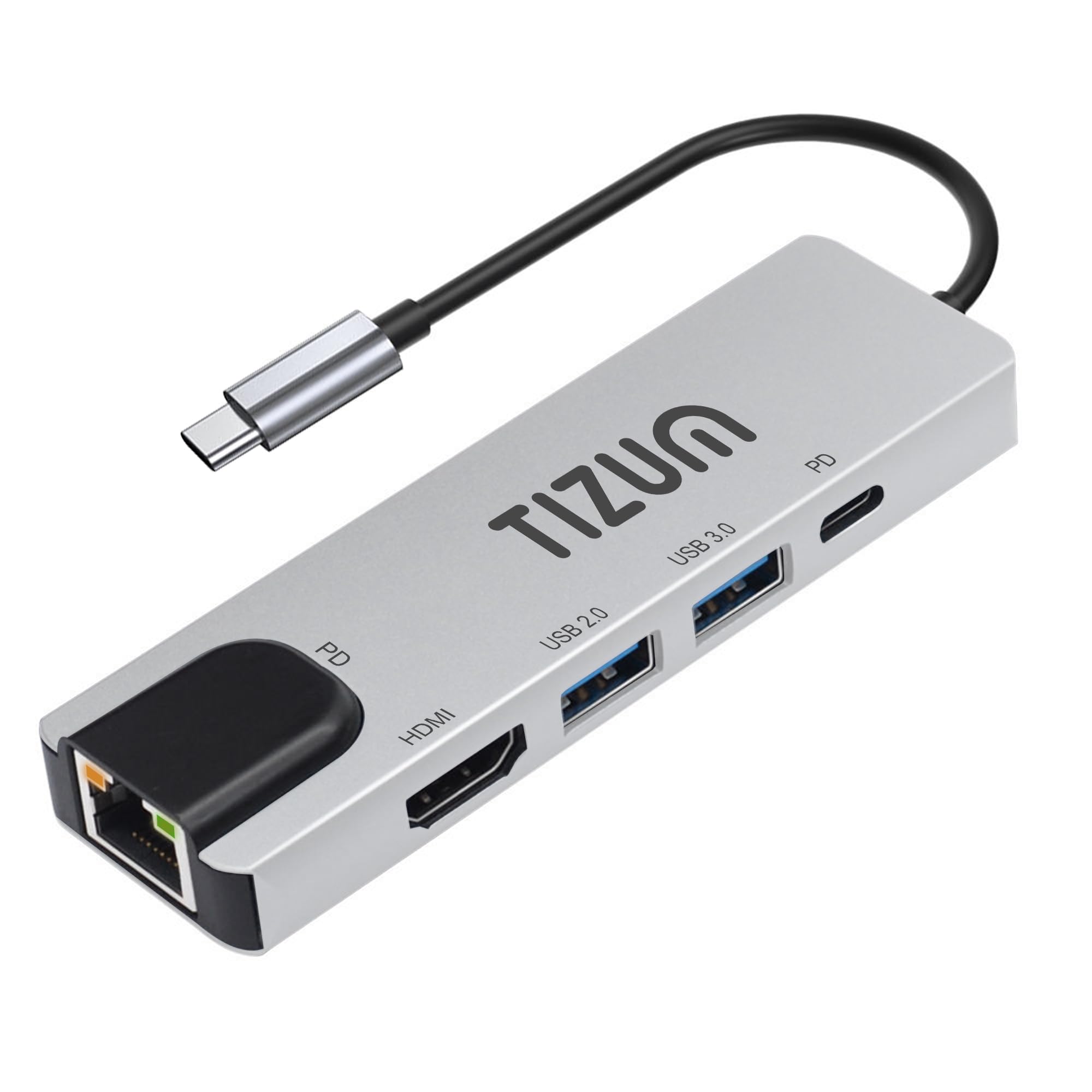 Tizum 5-in-1 USB C HUB with Ultra HD 4K HDMI @30Hz, 100W PD Charging, Ethernet 100Mbps, USB 3.0 5Gbps, USB 2.0, Aluminium Alloy Shell, Type C Multiport Adapter for MacBook, Laptop, Tablet, Plug & Play-image-4