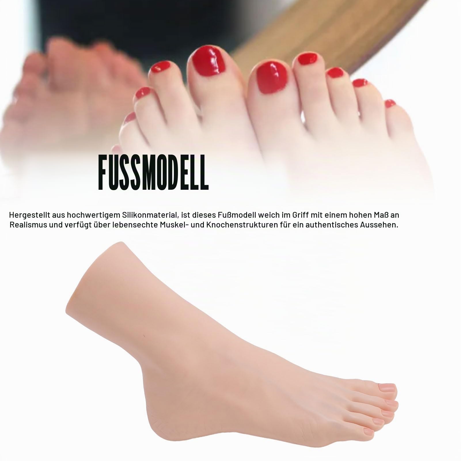 Premium Silicon Foot Mannequin, Lebensechte Flexible Gelenkpositionierungsmodell für Nagelkunst -Fotoshooting -Display, Geeignet für Schönheitstraining (Rechter Fuß)