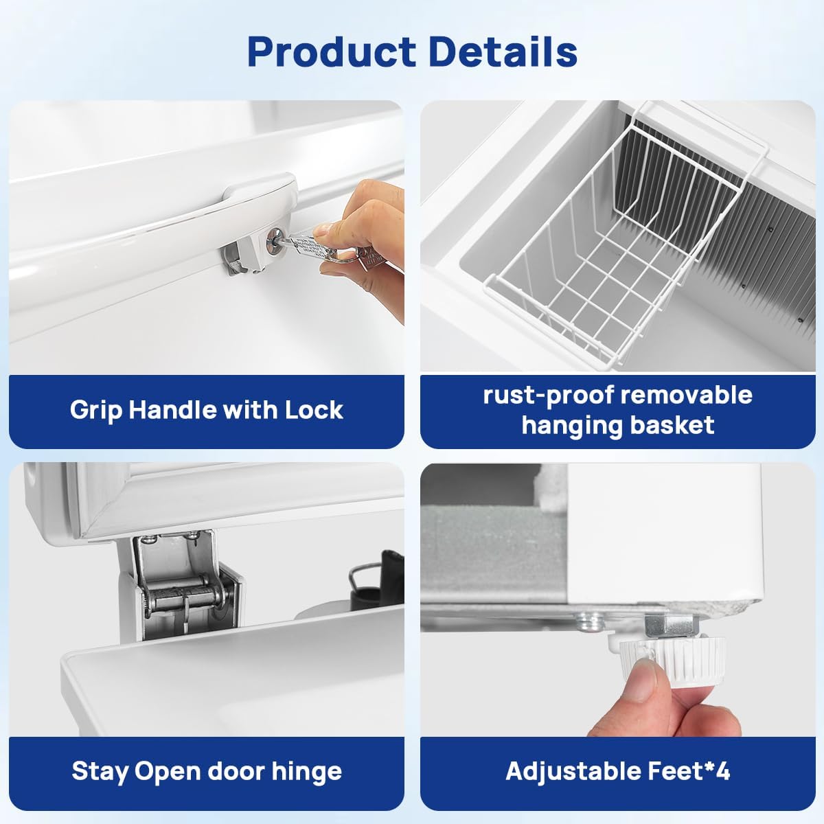 7 Cu.Ft. Propane Freezer, LPG/110v 2 Way Propane Chest Freezer Off Grid with Lock and Top Open Door, Gas Freezer for Outdoor, Boondcking, Camping, White