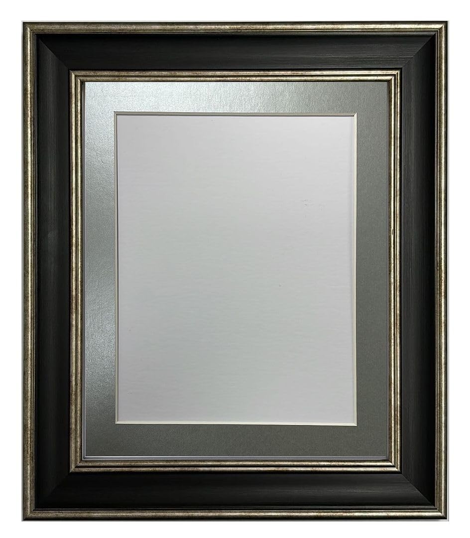 Frames By Post Silver Mount Scandi Black & Distressed Silver Picture Photo Frame With A1 Image Size A2