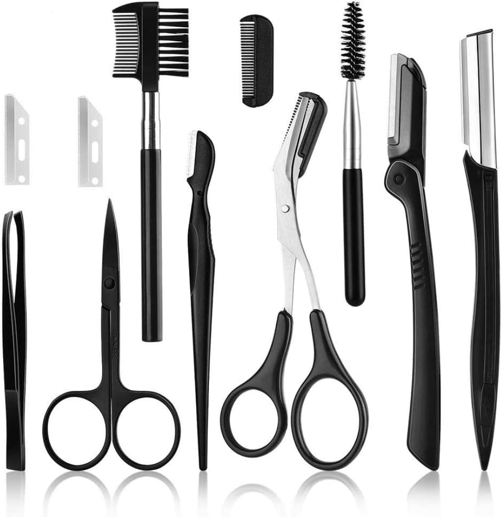 Eyebrow Kit for Women and Men, DMG Eyebrow Grooming Set Including: Eyebrow Brush, Eyebrow Razor, Eyebrow Comb, Eyebrow Comb Scissor, Folding Eyebrow Knife, Scissors Razor, Eyebrow Trimmer, Tweezers