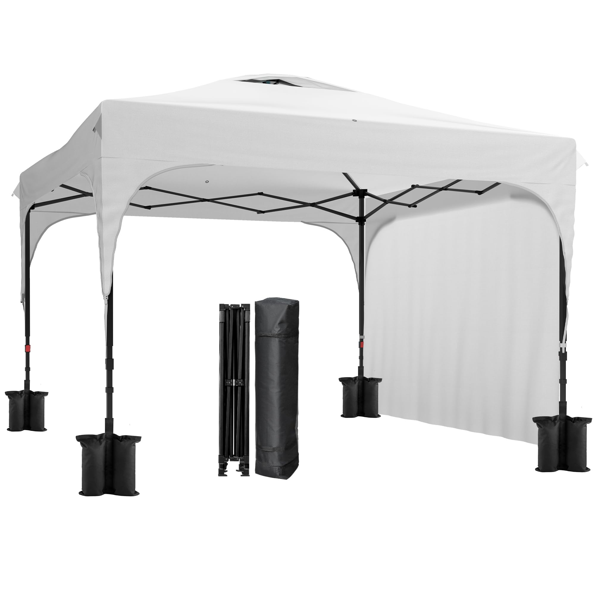 Outsunny Carpa Plegable 3x3 m Cenador de Jardín con Altura Ajustable 1 Pared Lateral Impermeable 4 Bolsas de Arena y Bolsa de Transporte Gazebo para Exterior Patio Fiestas Blanco