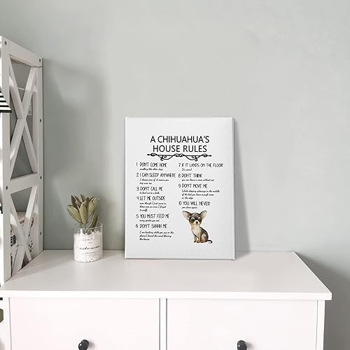 Miniatura 4 de PHAMTE A Chihuahua's House Rules - Arte de pared, divertido perro chihuahua, impresión enmarcada sobre lienzo, obra de arte para el hogar,