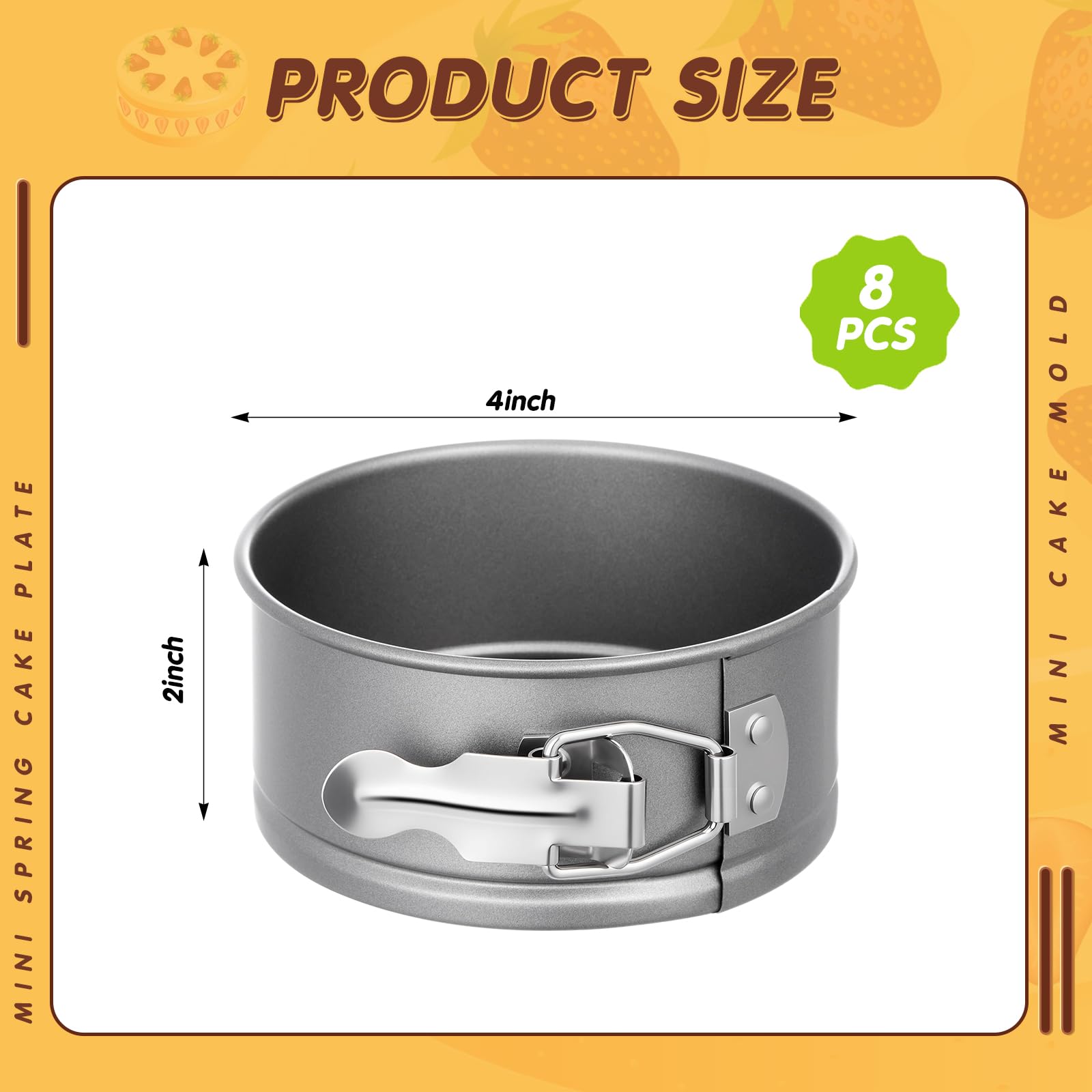 Paquete de 8 mini moldes desmontables de 4 pulgadas, a prueba de fugas, redondos, antiadherentes, parte inferior extraíble para tartas de queso y pizza