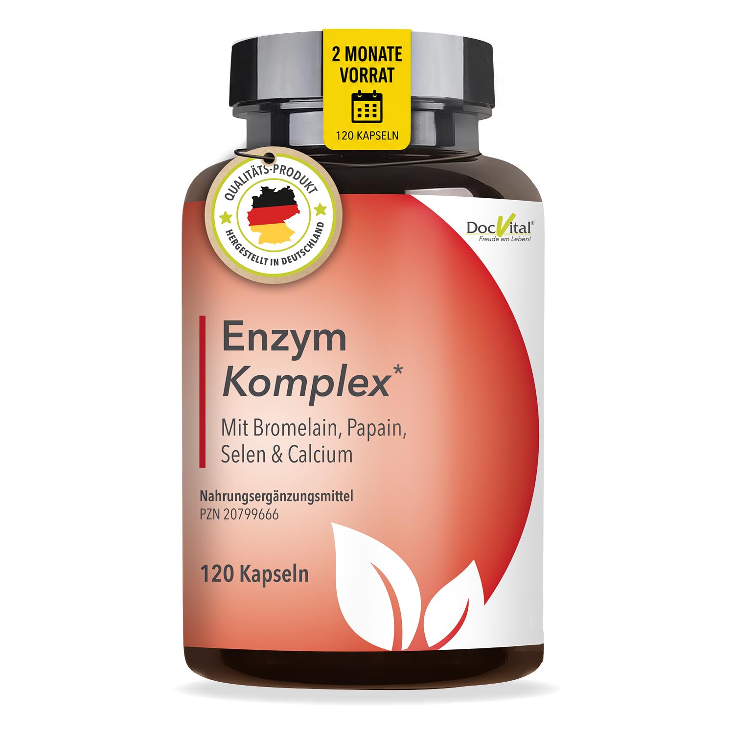 Enzym Komplex – 120 Kapseln mit 800mg Bromelain hochdosiert, Papain, Rutin ergänzt mit Selen & Calcium - Immunsystem* Unterstützung - vegan, laborgeprüft - Made in German
