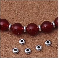Vista 4 de Wixine 200 piezas redondas de plata de acero inoxidable espaciador cuentas DIY joyería hallazgos
