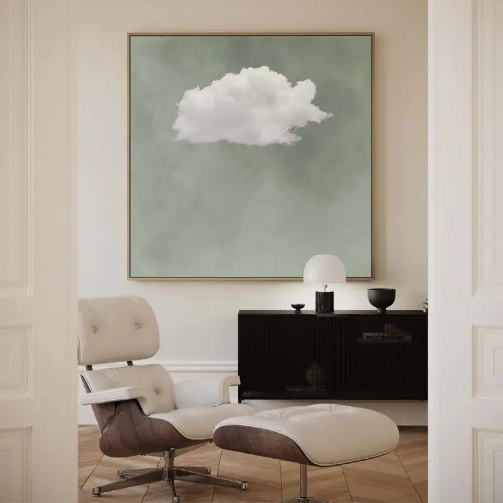 ZHUOYA Erba Verde Cielo Nuvole Pittura Murale Quadrato Tela Arte Astratta Semplice Murale Soggiorno Decorazione Tela Pittura 80x80cm Senza Cornice