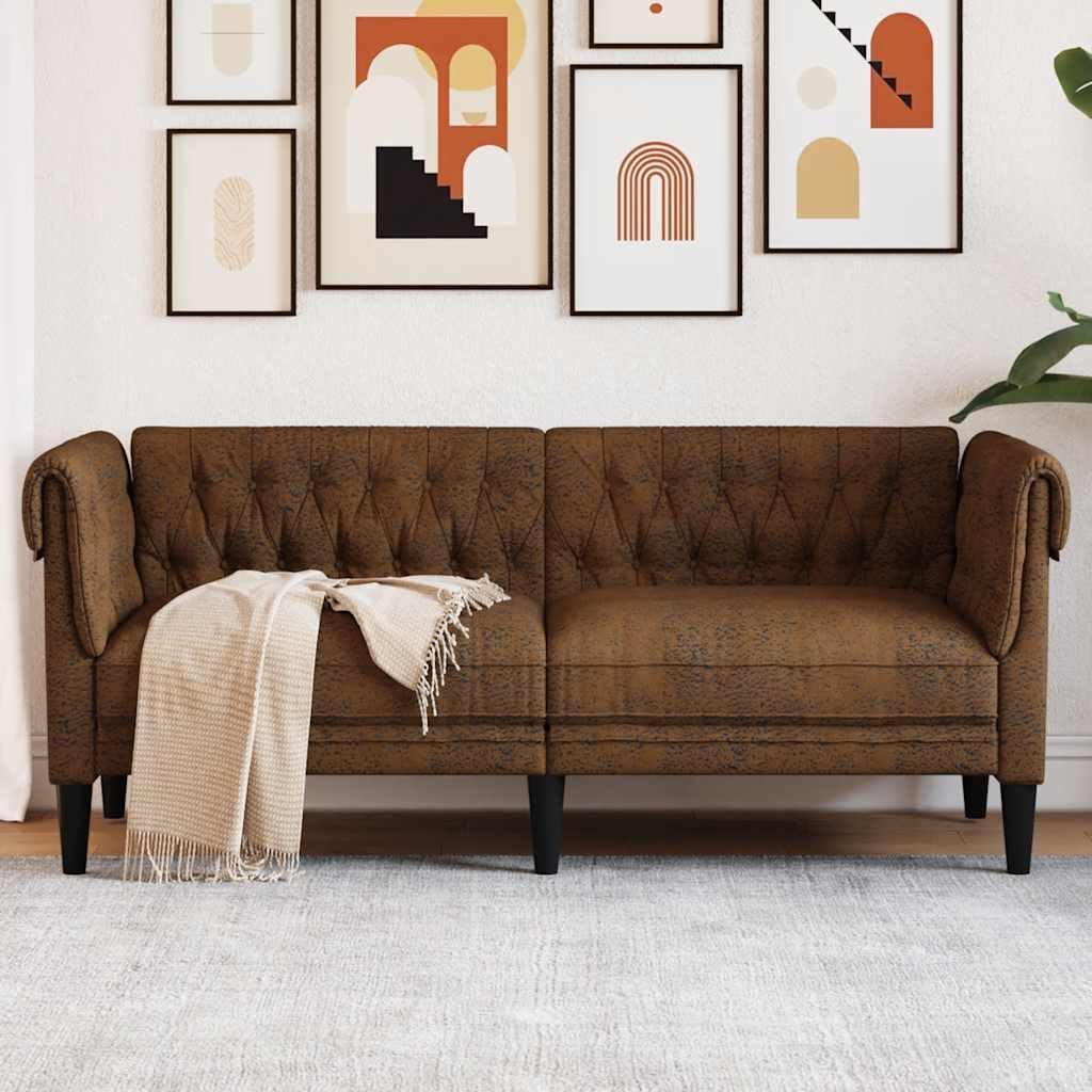 Chesterfield Sofa Brown Fabric (100% Polyester) Living Room Furniture