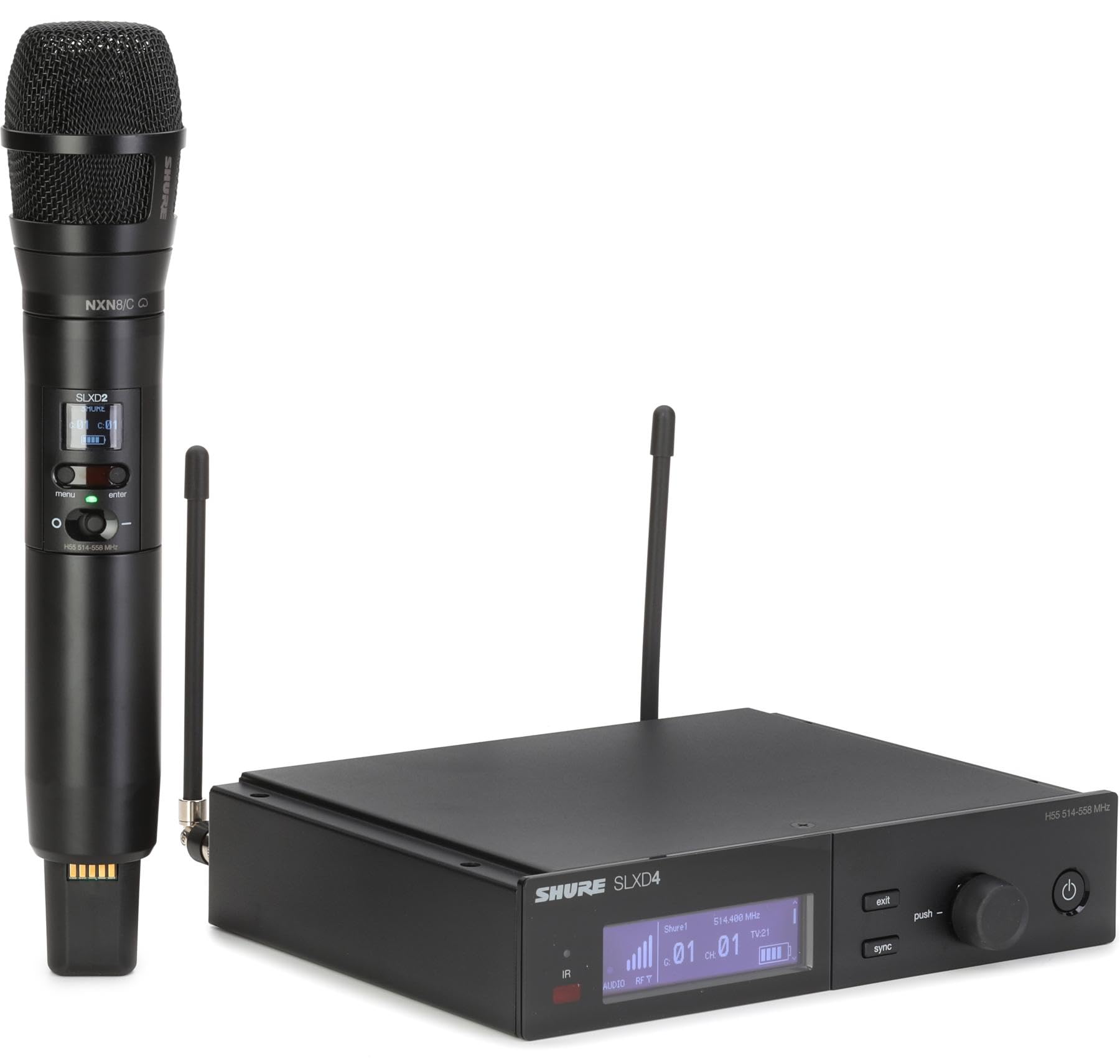 Shure SLXD24/N8CB Wireless Microphone System - Includes SLXD2 Handheld Transmitter with Nexadyne 8/C Black Vocal Mic Capsule and SLXD4 Single Channel Rack Mount Receiver | H55 Band (SLXD24/N8CB-H55)