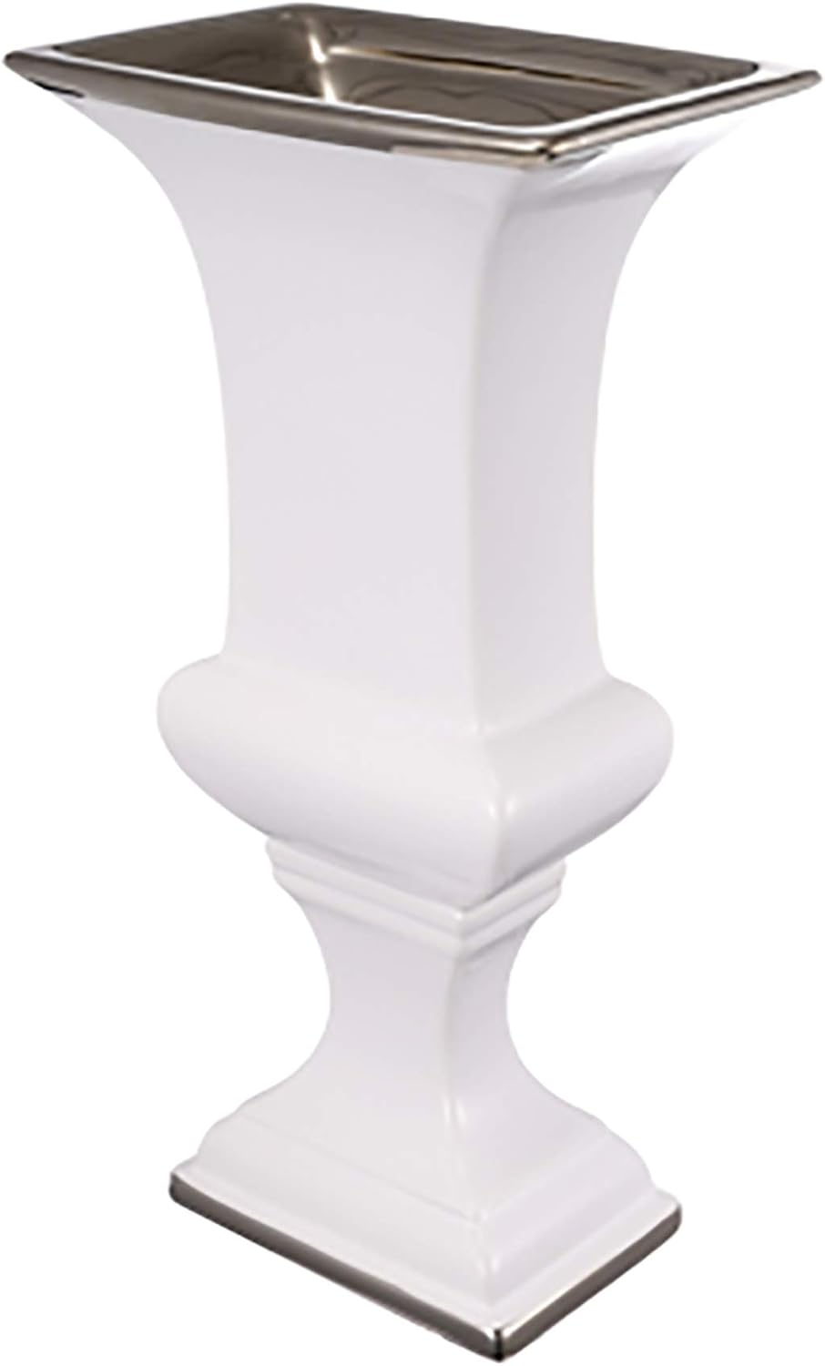 11.6" Vintage Style Ceramic Pedestal Vase with Square Base in Gold & White - Perfect Décor for Any Home