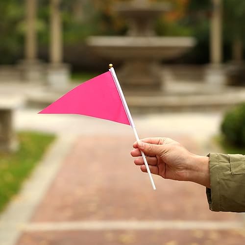 Miniatura 6 de Paquete de 100 banderas de banderín de color rosa, banderines triangulares, color rosa sólido, pequeñas banderas pequeñas en palo
